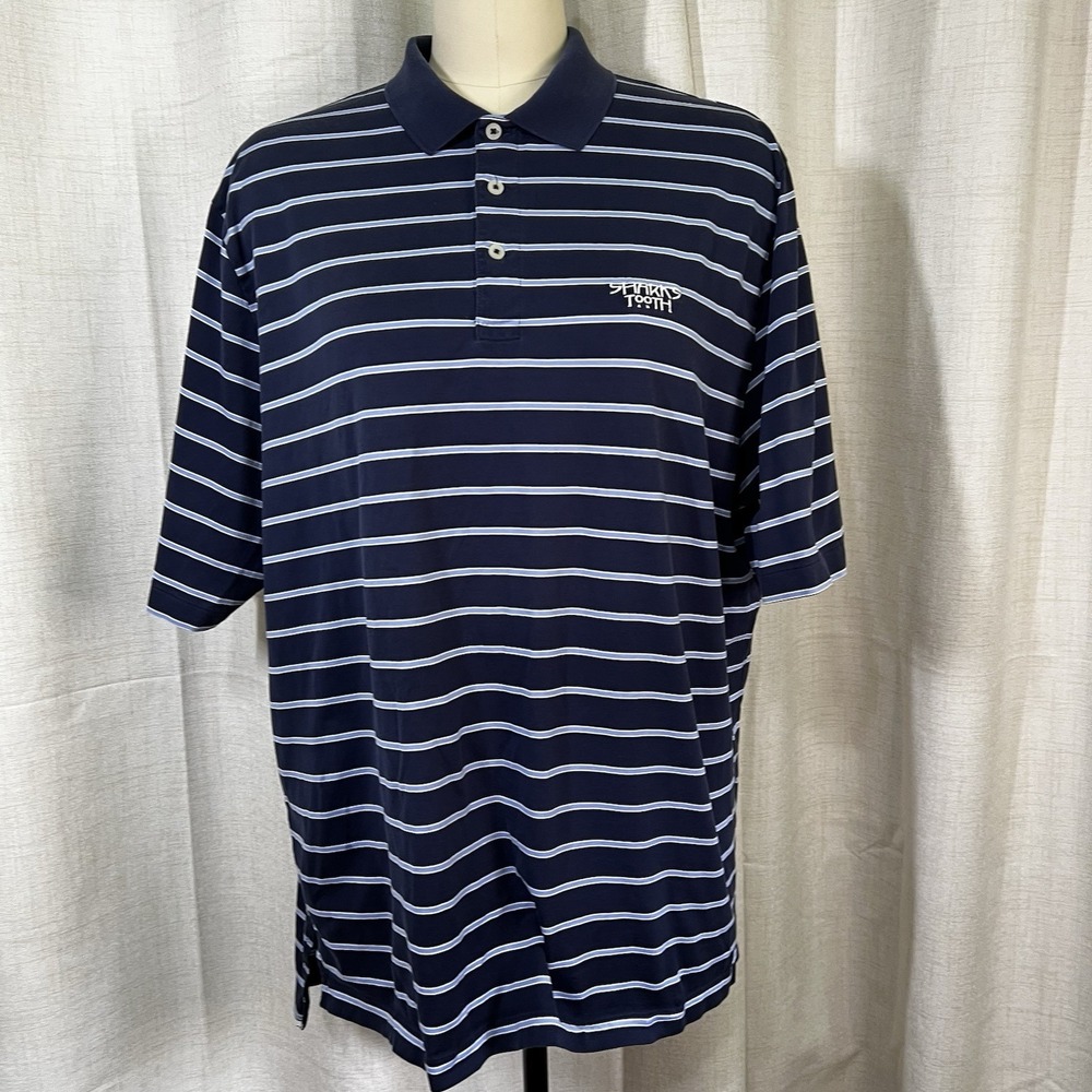 Polo Golf Ralph Lauren Shirt Men XL Blue White Stripe Sharks‎ Teeth Pima Cotton